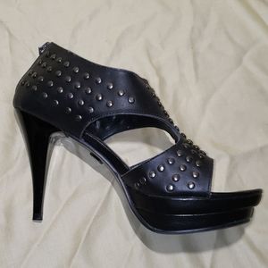 Black Studded Open Toe Heels
